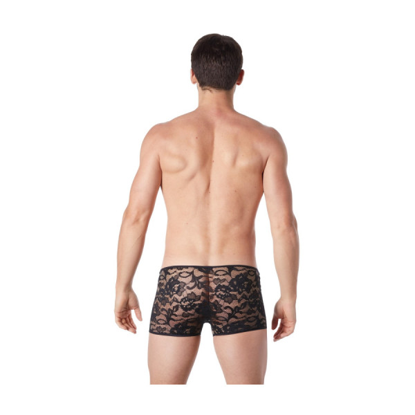 Boxer noir en fine dentelle avec légère transparence 